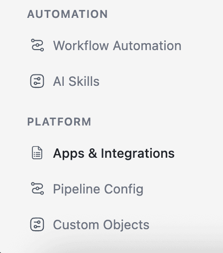 FieldCamp Apps and Integrations settings page showing all available integration and add-on tiles with connect buttons