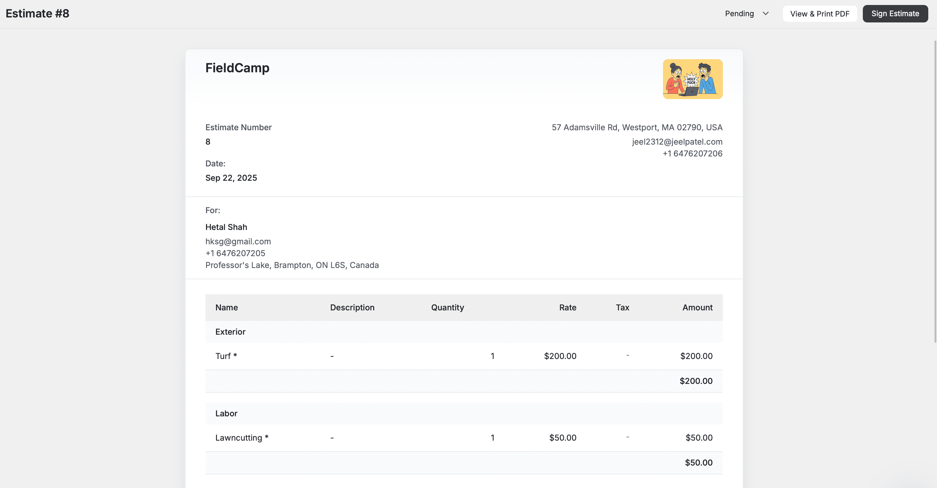 customer view for estimates