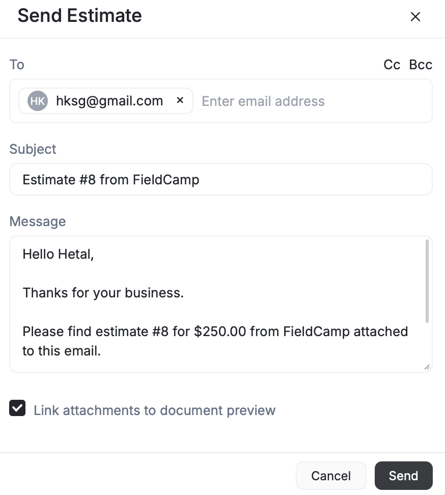 sending estimates over emails