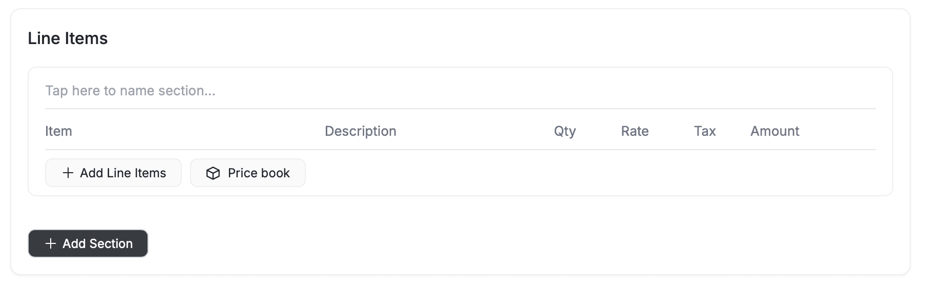 adding line items inside a invoice