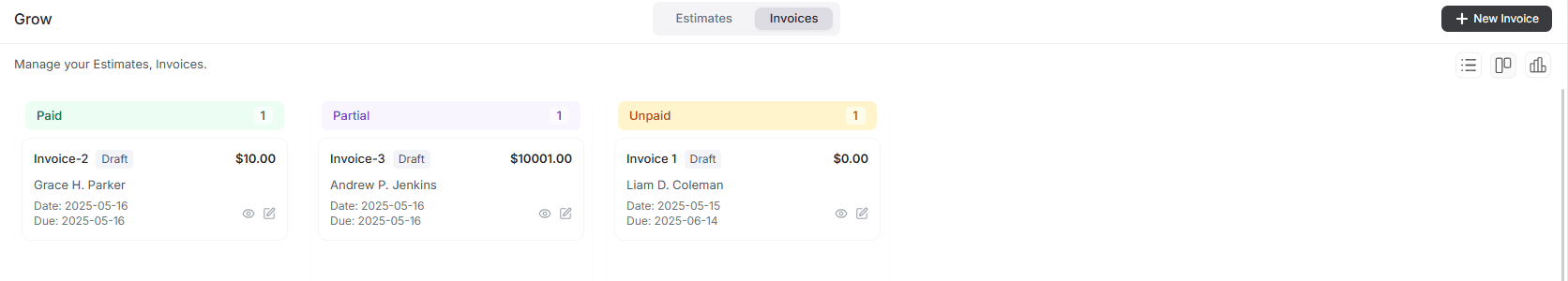 kanban view for invoice