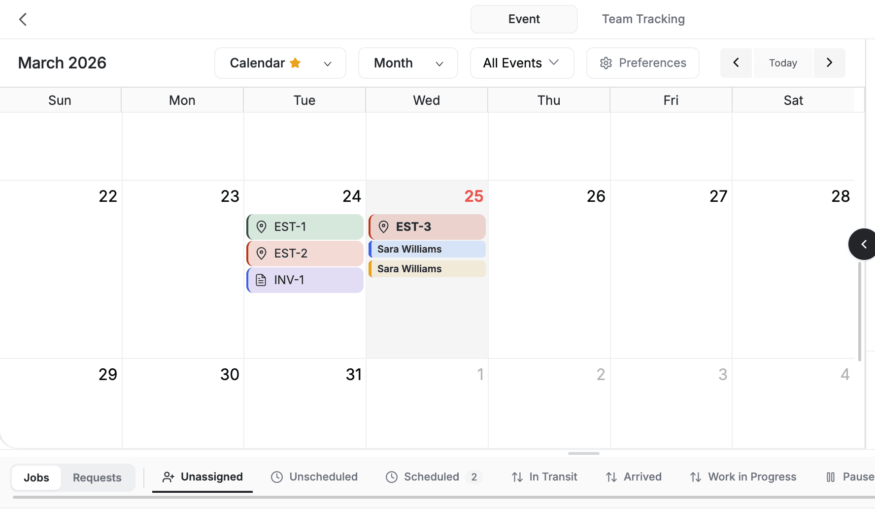 Fieldcamp Calender with jobs and dates