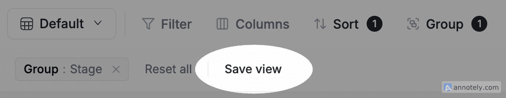 FieldCamp client list Group filter Save View button