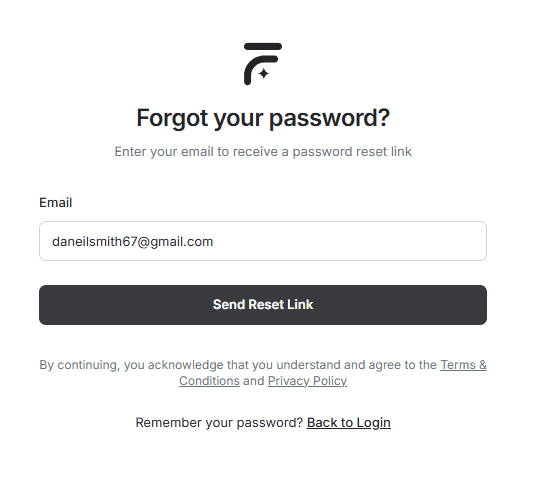 Forgot password screen