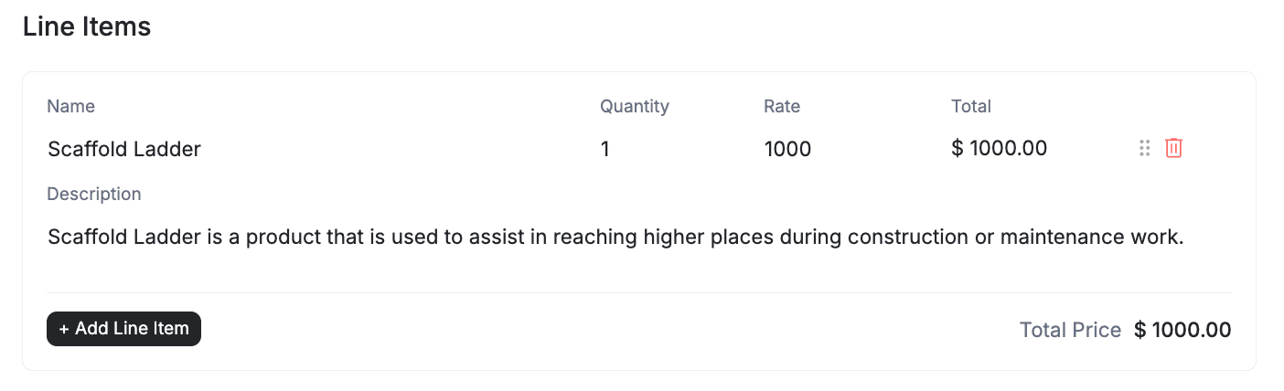 line items inside jobs