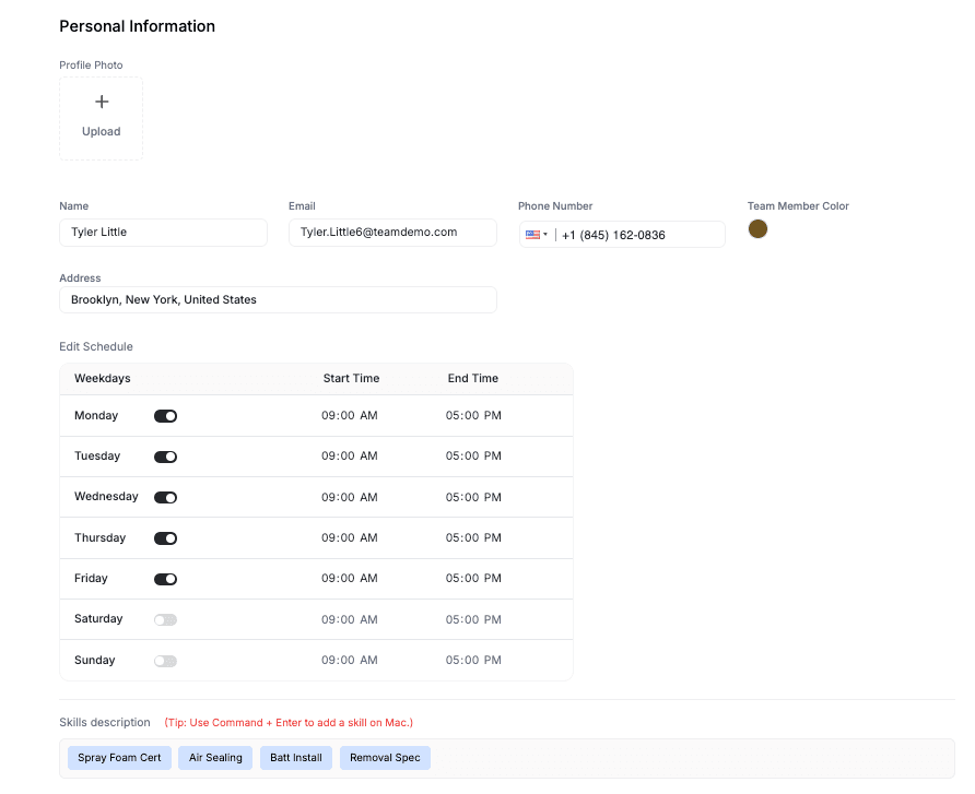 skill management for a team member