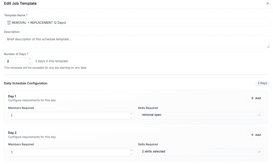 multi day job scheduling on calendar