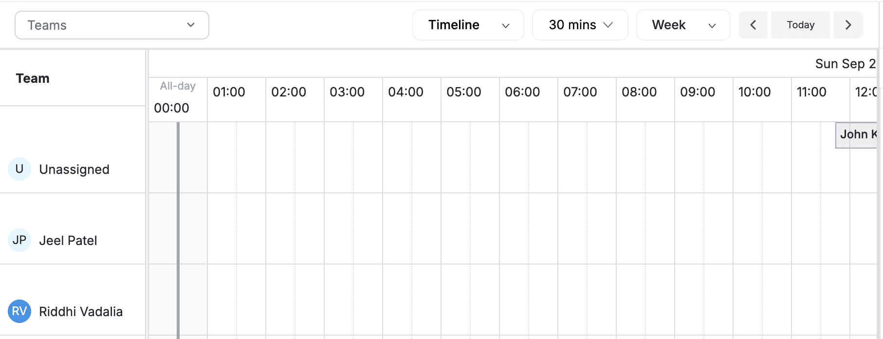 timeline view showing team schedule