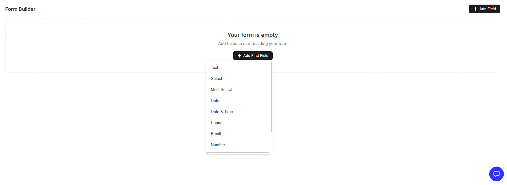 job checklist field type selection