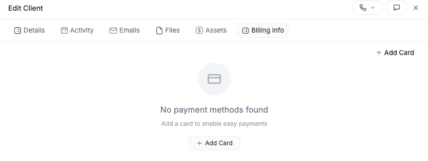 add payment card to client profiles