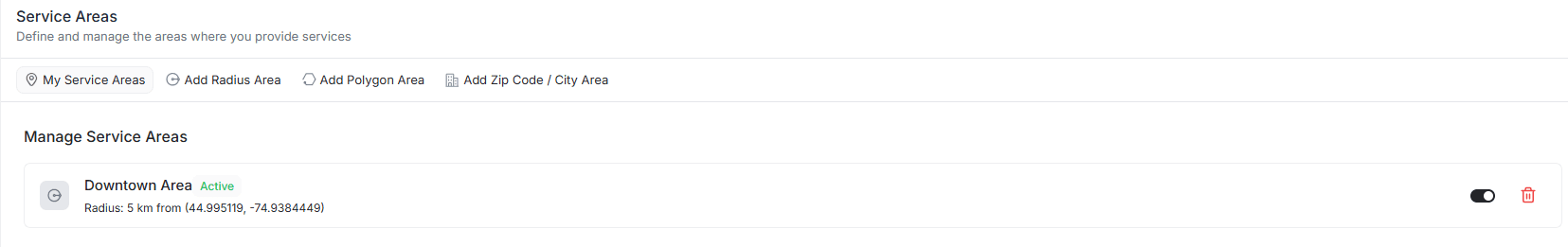 manage service areas