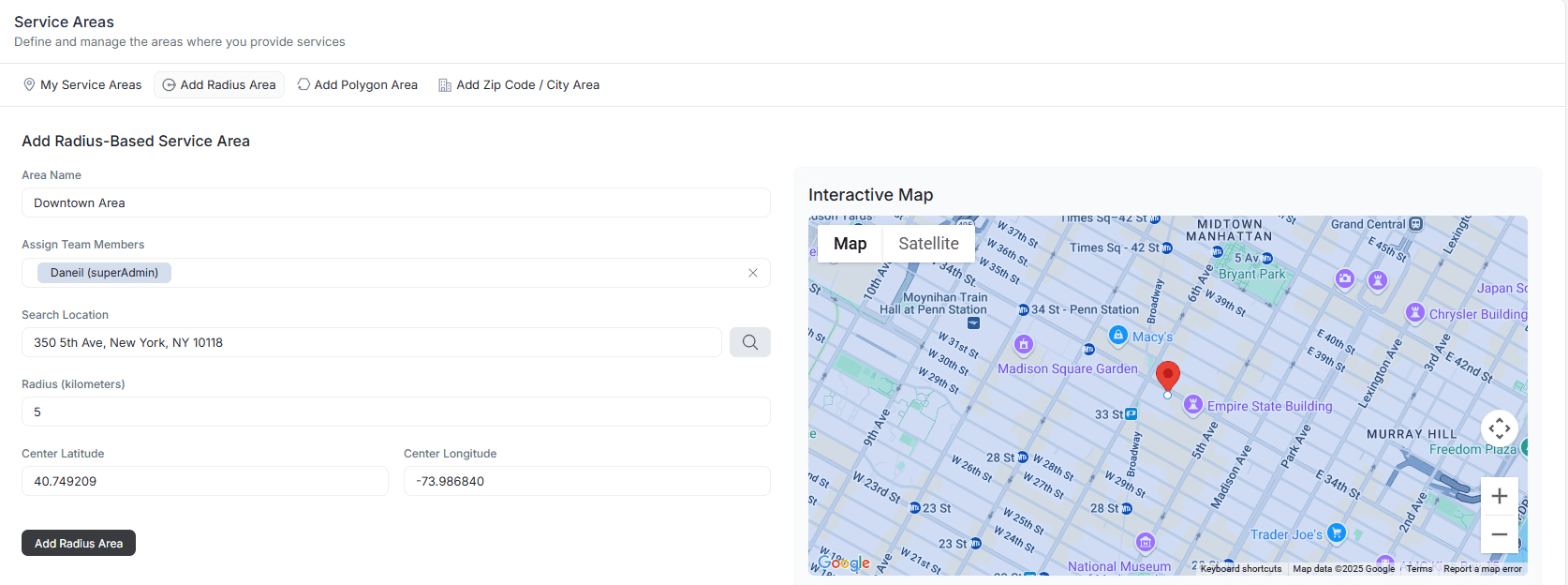 radius based area