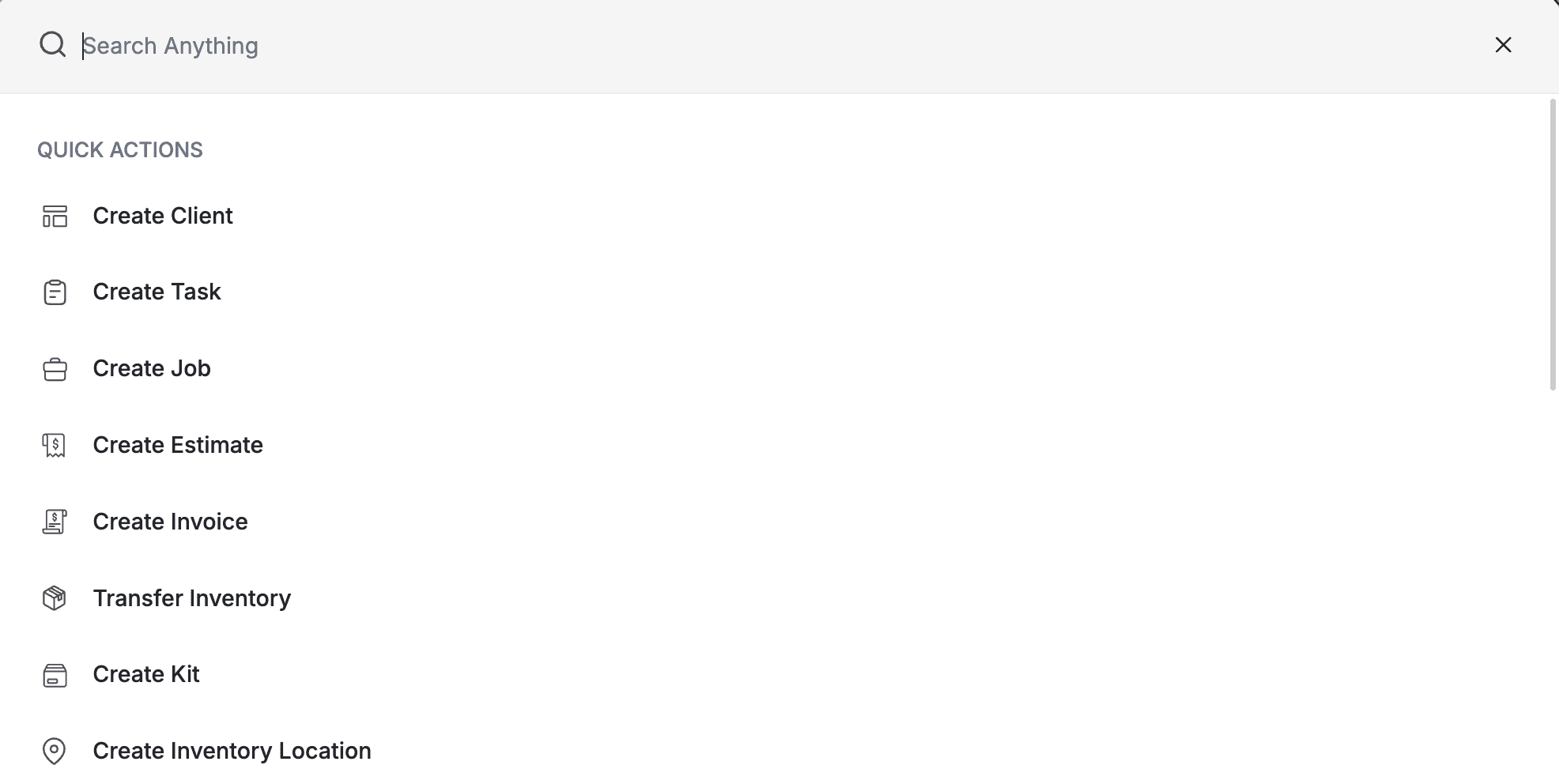 command k universal search in fieldcamp