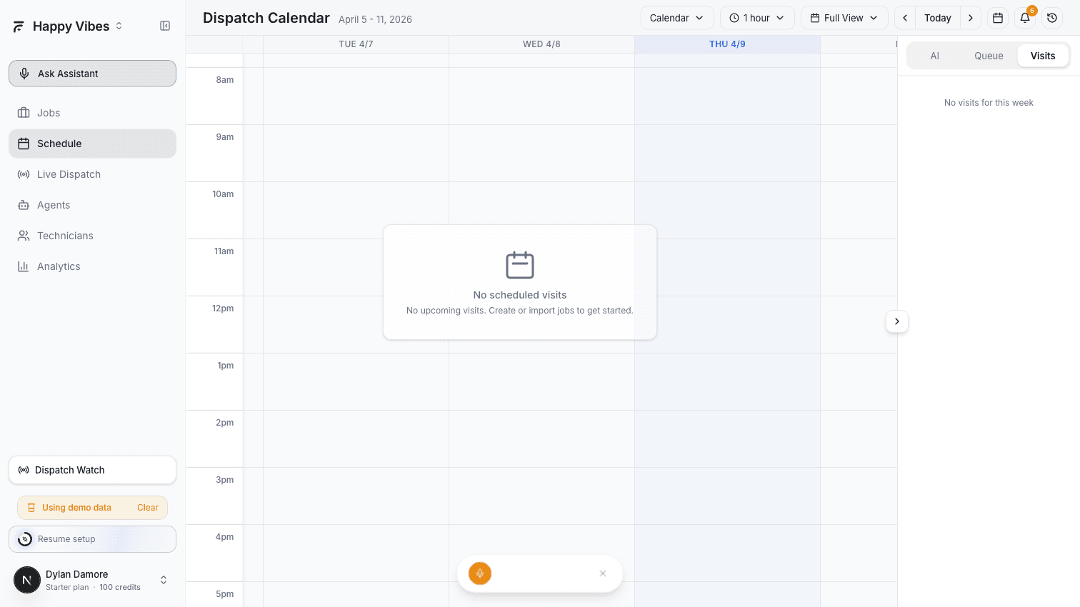 AI Dispatcher Voice Assistant flow bar with microphone and text input