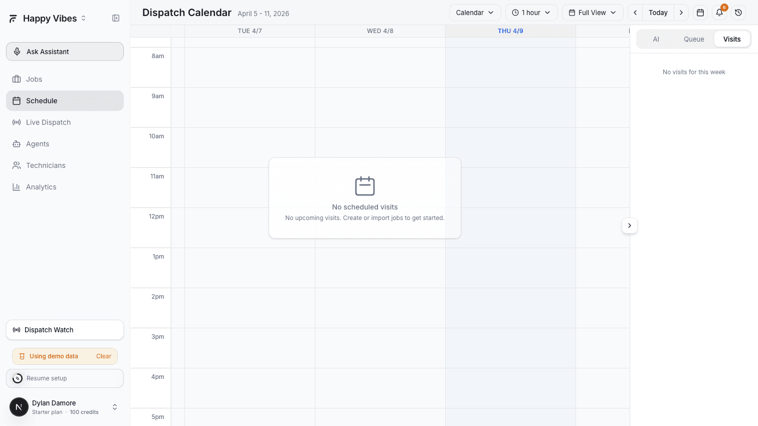 AI Dispatcher sidebar showing the Ask Assistant button